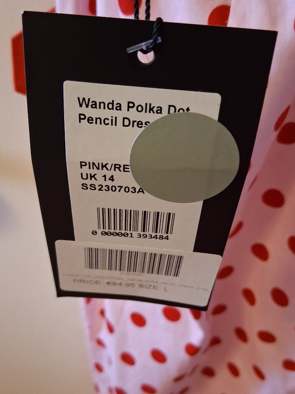 RARE! Pinup Retro Polka Dot Pencil Dress, L, UK 14, NWT, - Picture 8 of 10